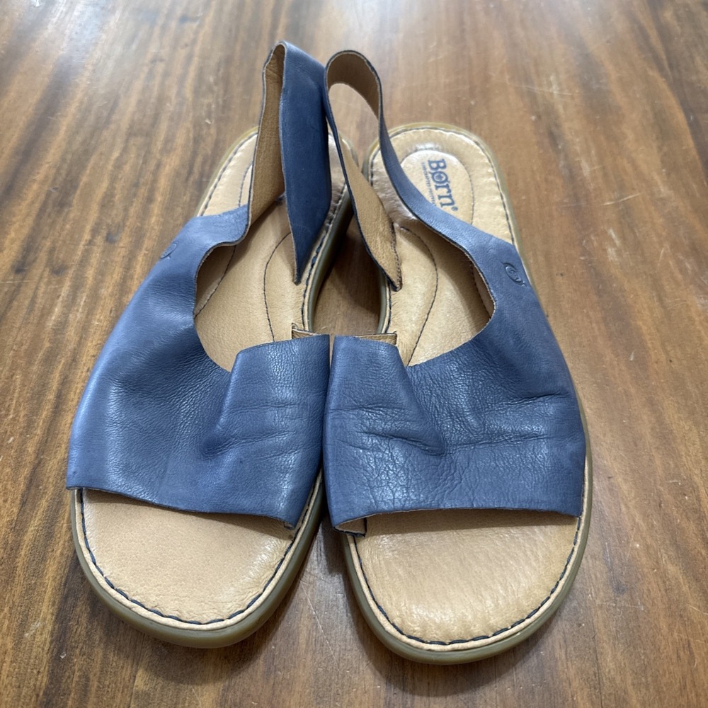 Born Inlet Slingback Sandals Womens 10M Blue Leather Peep Toes Shoes - Picture 6 of 6